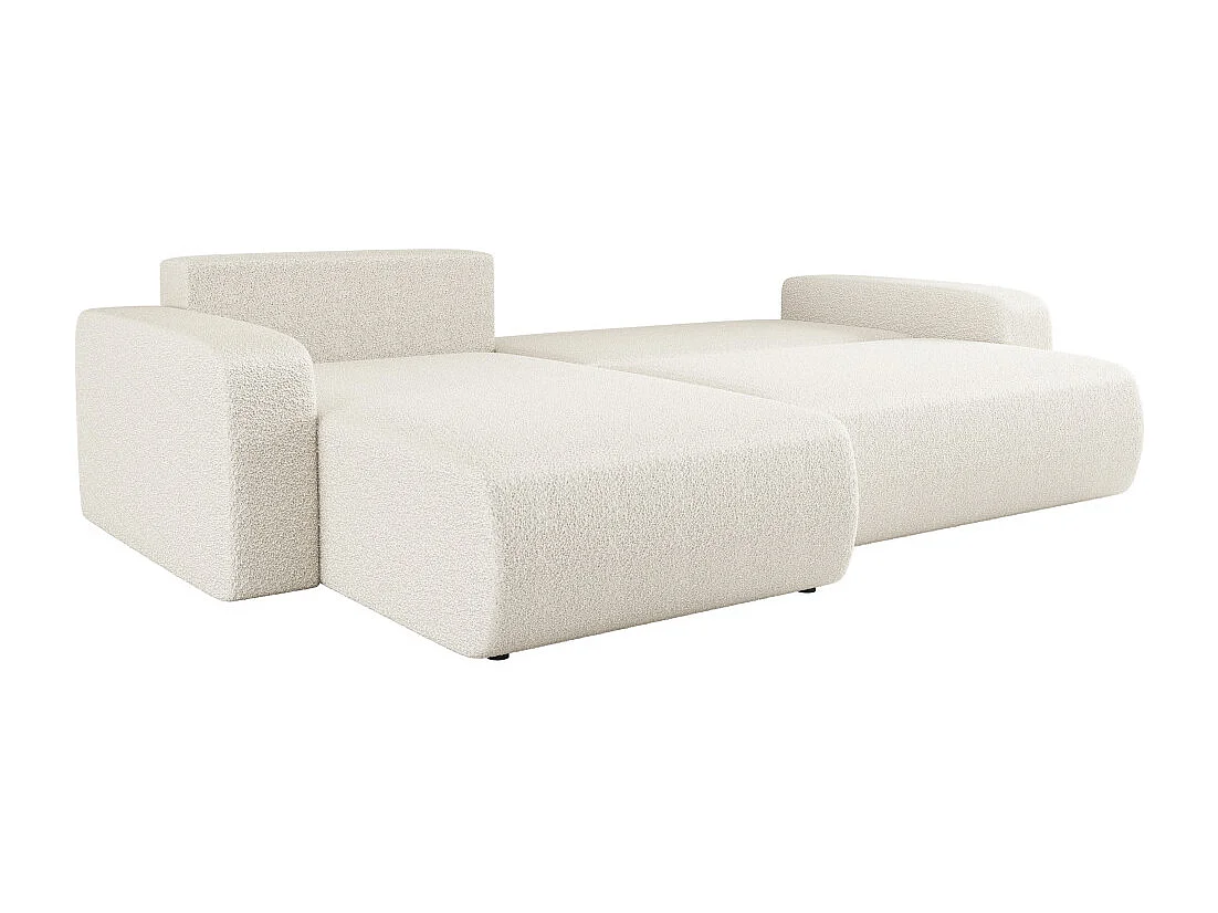 Canapé ALYA d'angle max réversible et convertible 5 places en tissu bouclette - Blanc