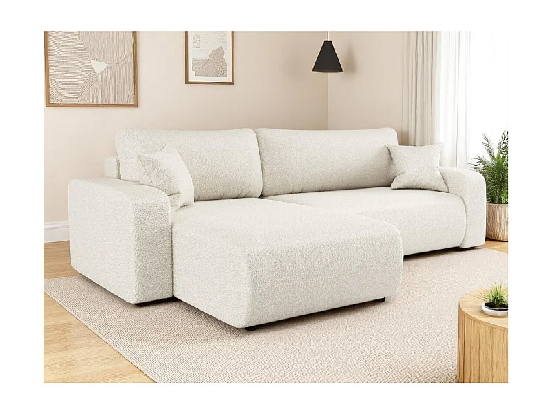 Canapé ALYA d'angle max réversible et convertible 5 places en tissu bouclette - Blanc
