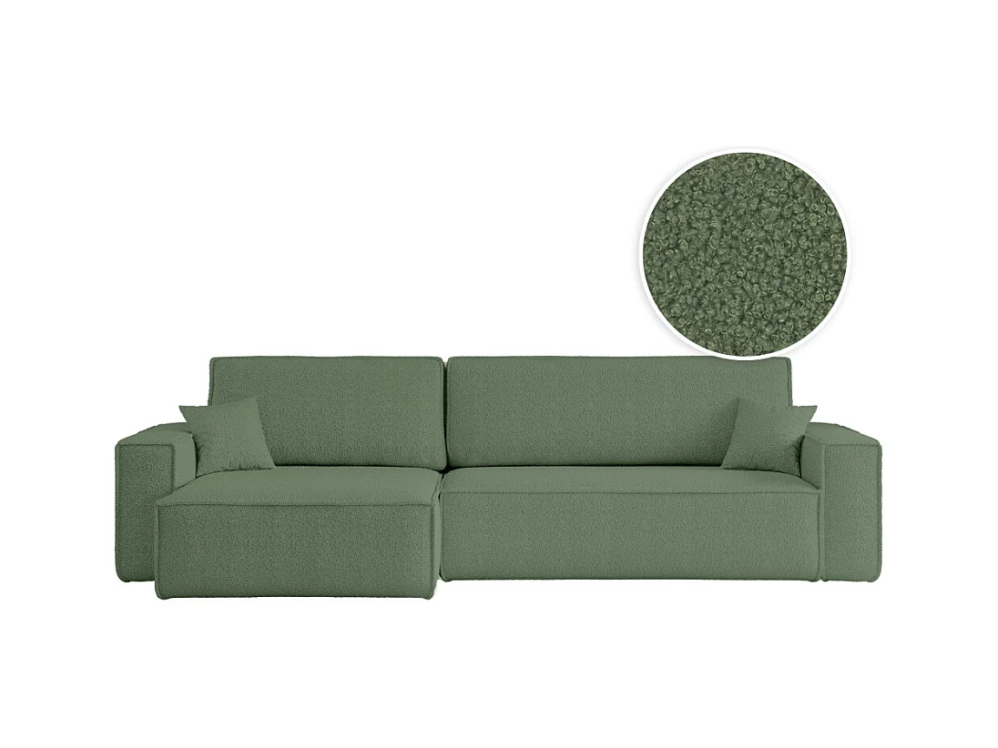 Canapé FARAH d'angle max réversible et convertible 5 places en tissu bouclette - Vert