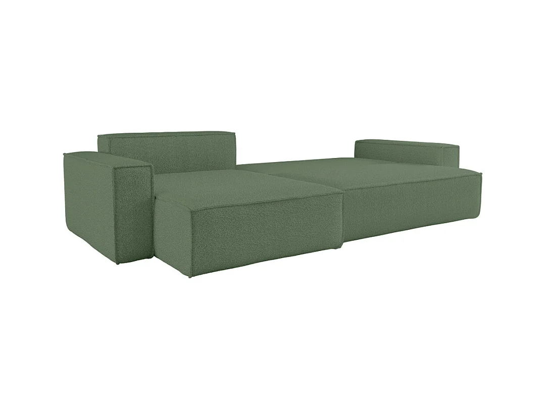 Canapé FARAH d'angle max réversible et convertible 5 places en tissu bouclette - Vert