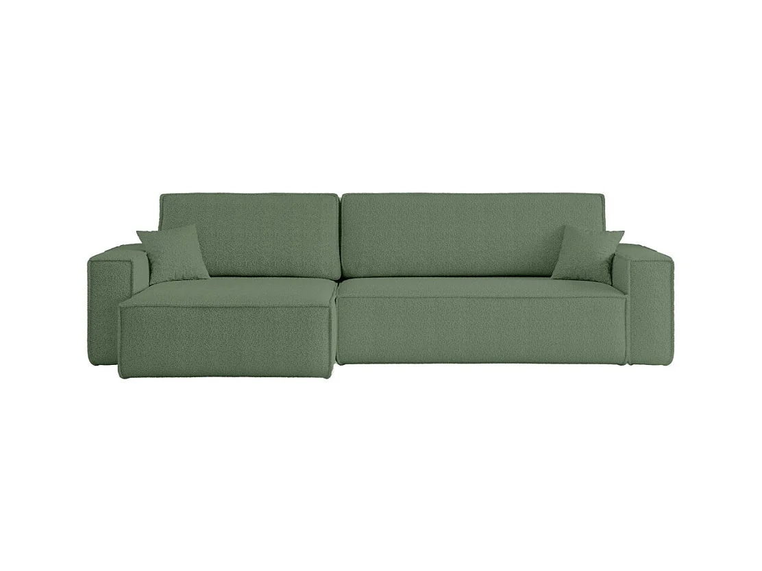 Canapé FARAH d'angle max réversible et convertible 5 places en tissu bouclette - Vert