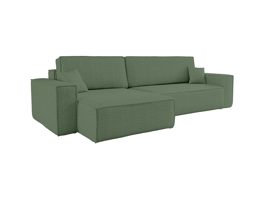 Canapé FARAH d'angle max réversible et convertible 5 places en tissu bouclette - Vert