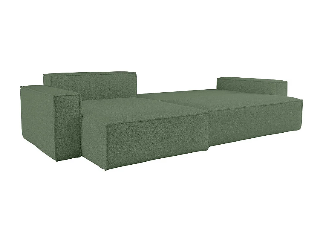 Canapé FARAH d'angle max réversible et convertible 5 places en tissu bouclette - Vert