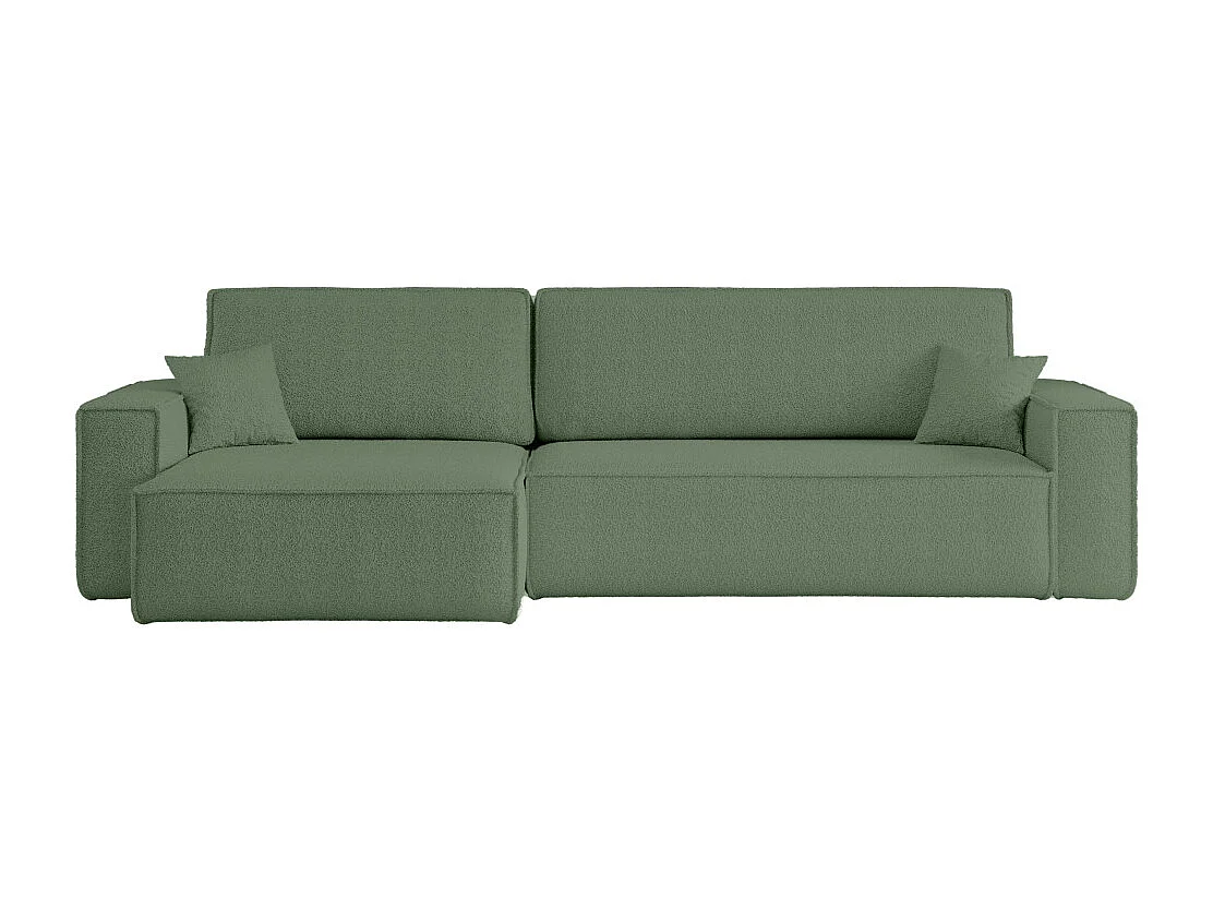 Canapé FARAH d'angle max réversible et convertible 5 places en tissu bouclette - Vert
