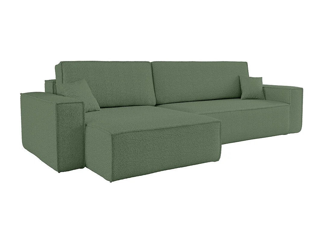 Canapé FARAH d'angle max réversible et convertible 5 places en tissu bouclette - Vert