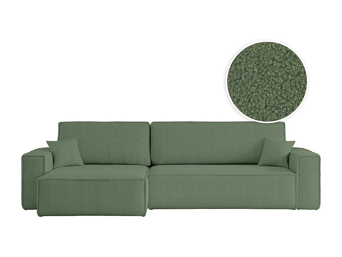 Canapé FARAH d'angle max réversible et convertible 5 places en tissu bouclette - Vert