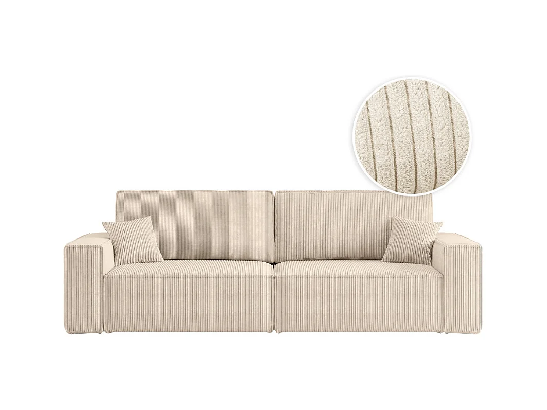 Canapé droit 3 places FARAH convertible en velours côtelé - Beige