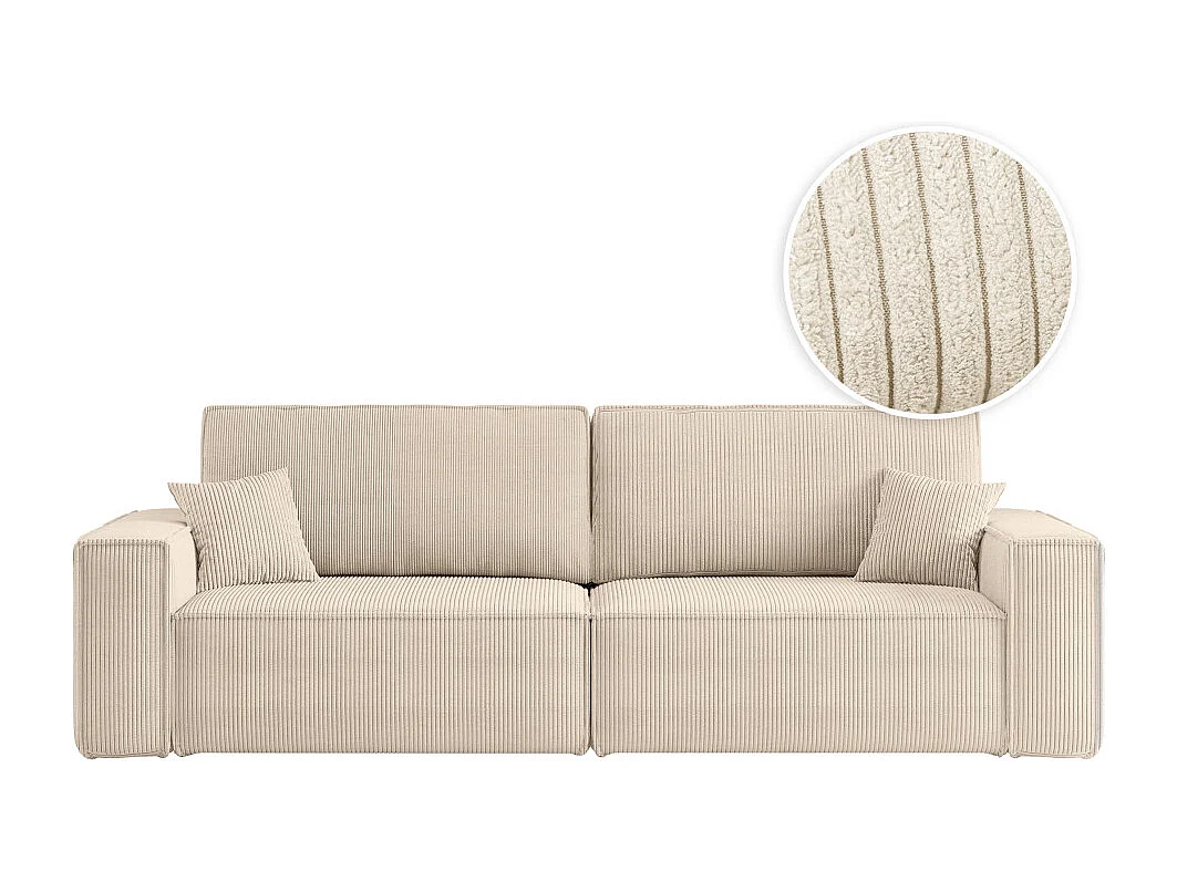 Canapé droit 3 places FARAH convertible en velours côtelé - Beige