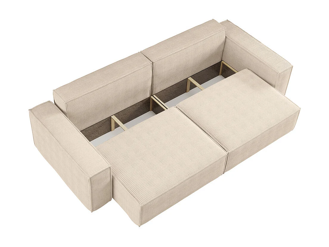 Canapé droit 3 places FARAH convertible en velours côtelé - Beige