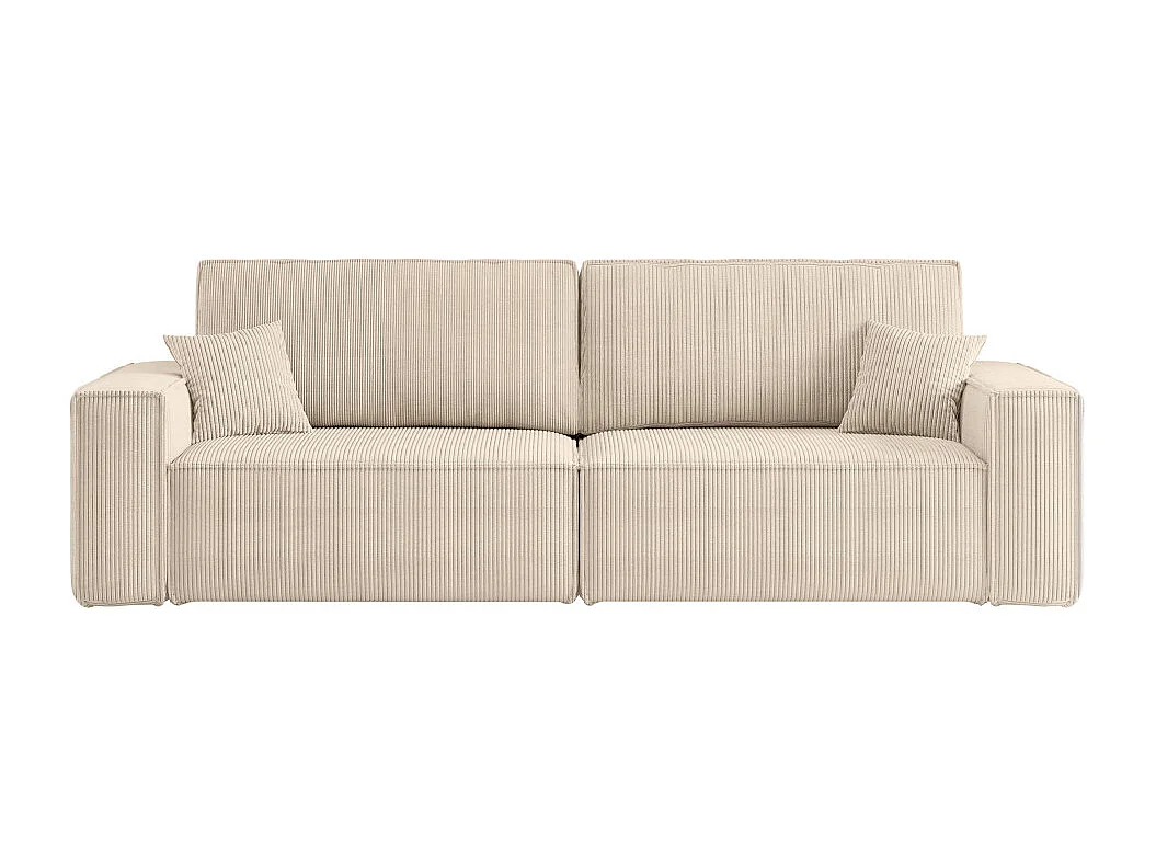 Canapé droit 3 places FARAH convertible en velours côtelé - Beige