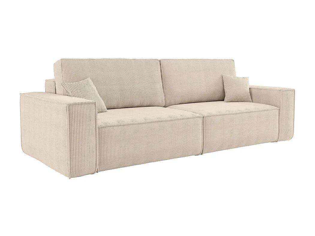 Canapé droit 3 places FARAH convertible en velours côtelé - Beige