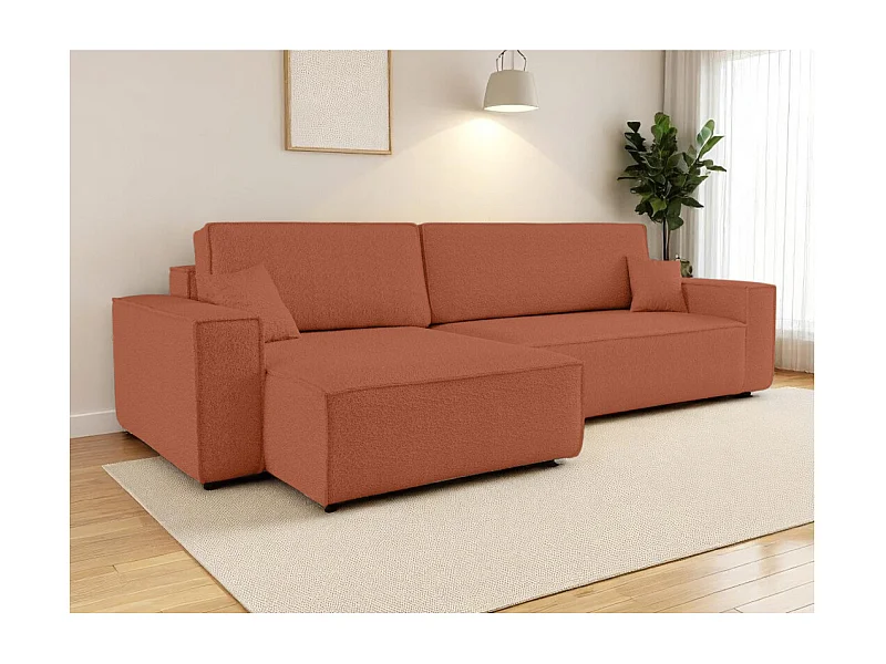 Canapé FARAH d'angle max réversible et convertible 5 places en tissu bouclette - Terracotta