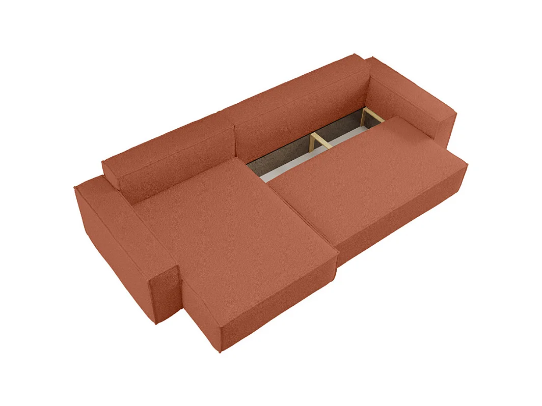 Canapé FARAH d'angle max réversible et convertible 5 places en tissu bouclette - Terracotta