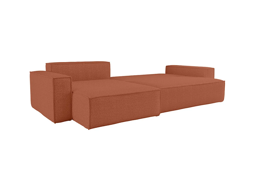 Canapé FARAH d'angle max réversible et convertible 5 places en tissu bouclette - Terracotta
