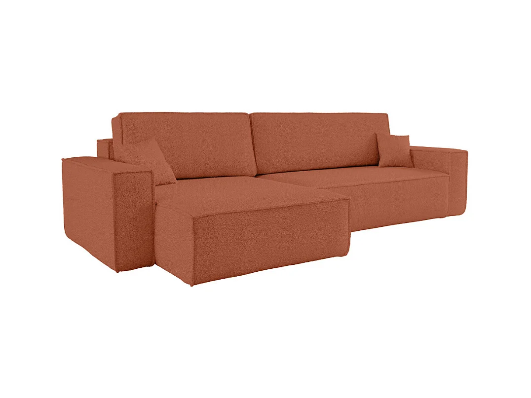 Canapé FARAH d'angle max réversible et convertible 5 places en tissu bouclette - Terracotta