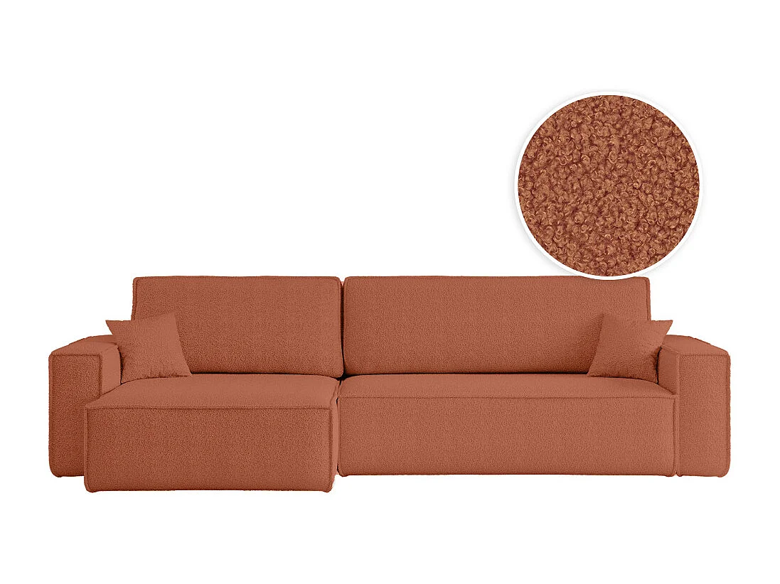 Canapé FARAH d'angle max réversible et convertible 5 places en tissu bouclette - Terracotta