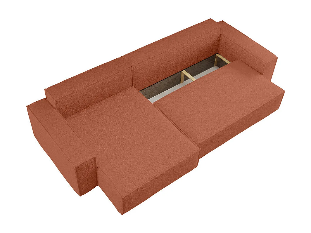 Canapé FARAH d'angle max réversible et convertible 5 places en tissu bouclette - Terracotta