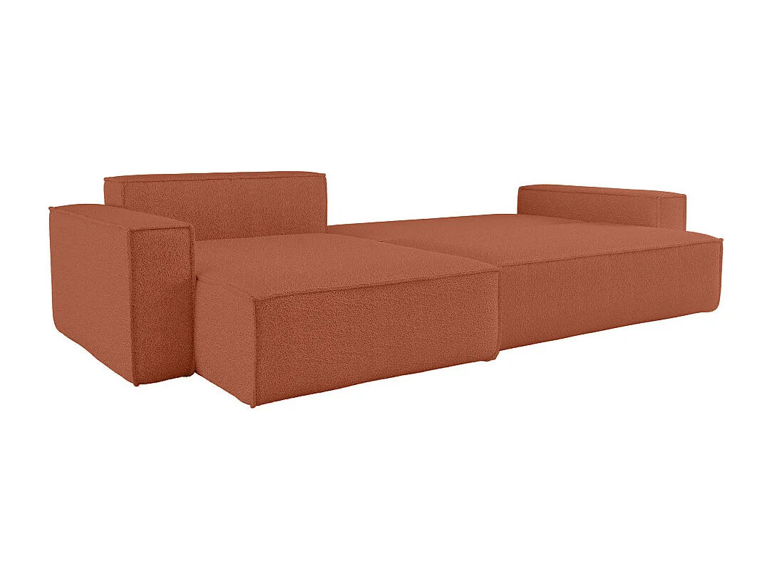Canapé FARAH d'angle max réversible et convertible 5 places en tissu bouclette - Terracotta