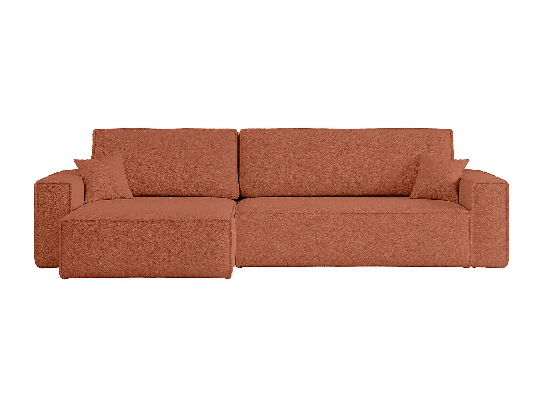 Canapé FARAH d'angle max réversible et convertible 5 places en tissu bouclette - Terracotta