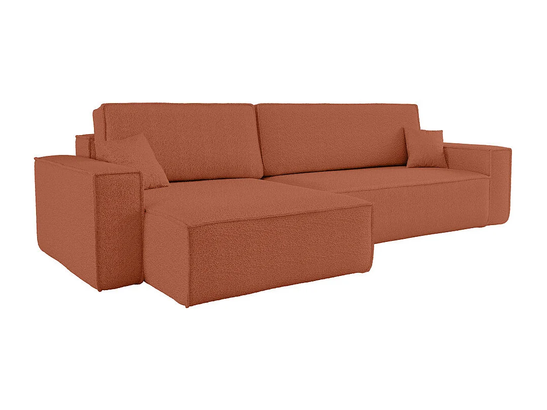 Canapé FARAH d'angle max réversible et convertible 5 places en tissu bouclette - Terracotta