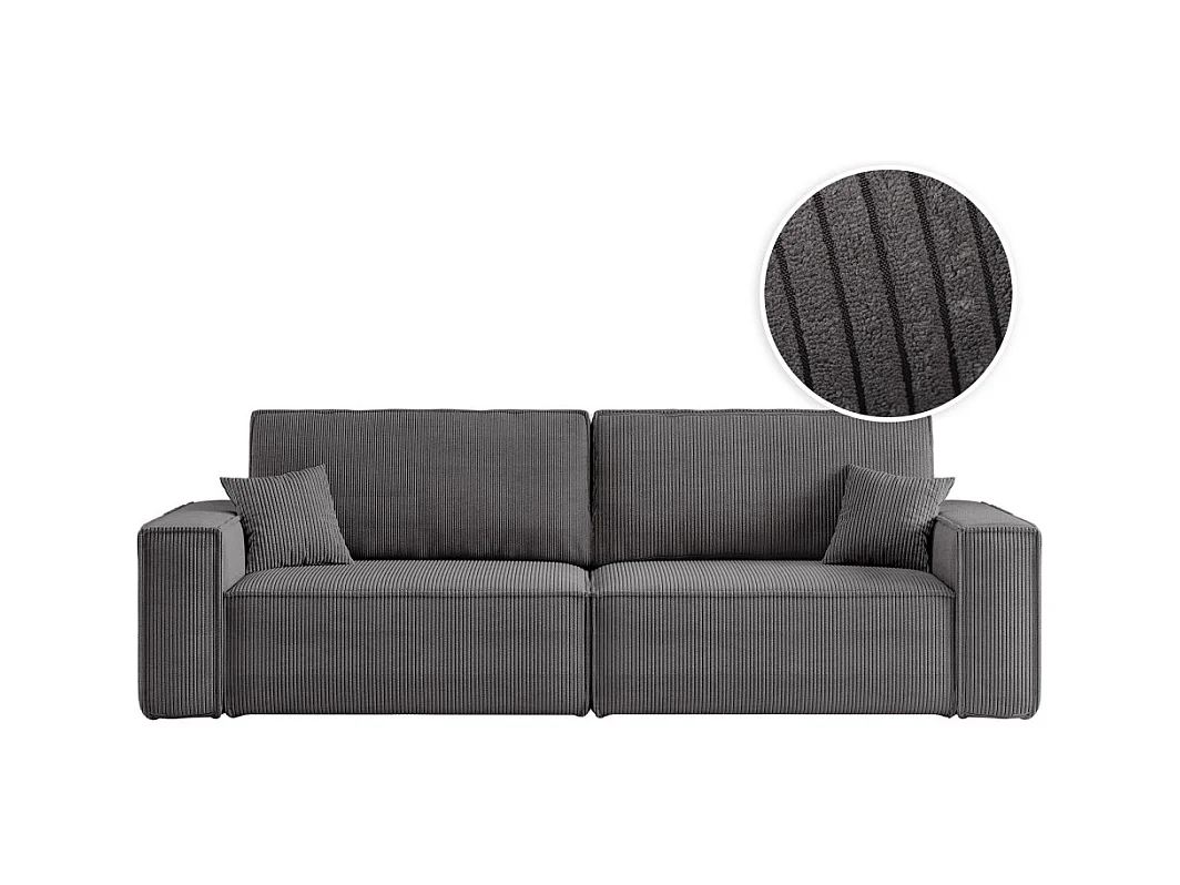 Canapé droit 3 places FARAH convertible en velours côtelé - Gris