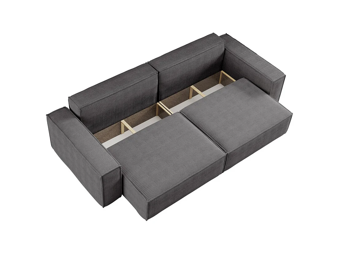 Canapé droit 3 places FARAH convertible en velours côtelé - Gris