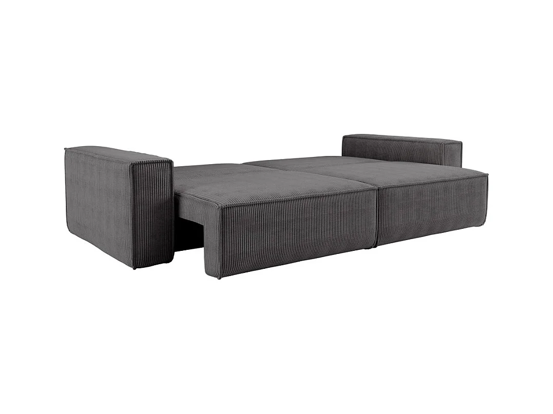 Canapé droit 3 places FARAH convertible en velours côtelé - Gris