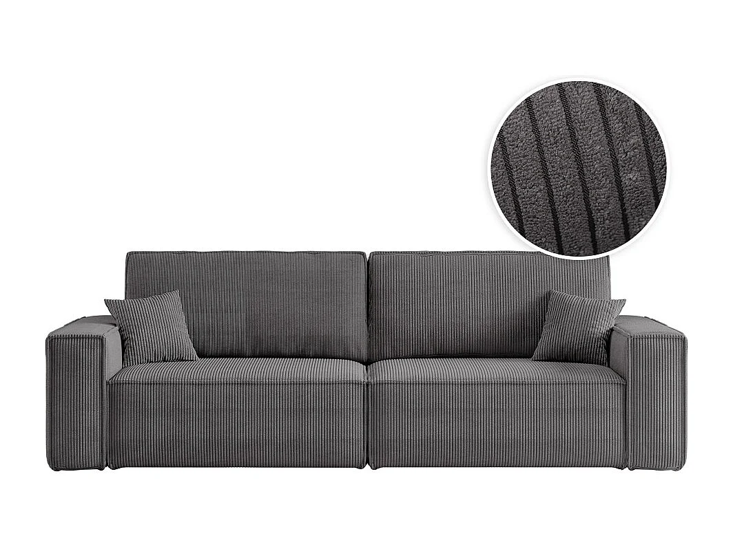 Canapé droit 3 places FARAH convertible en velours côtelé - Gris