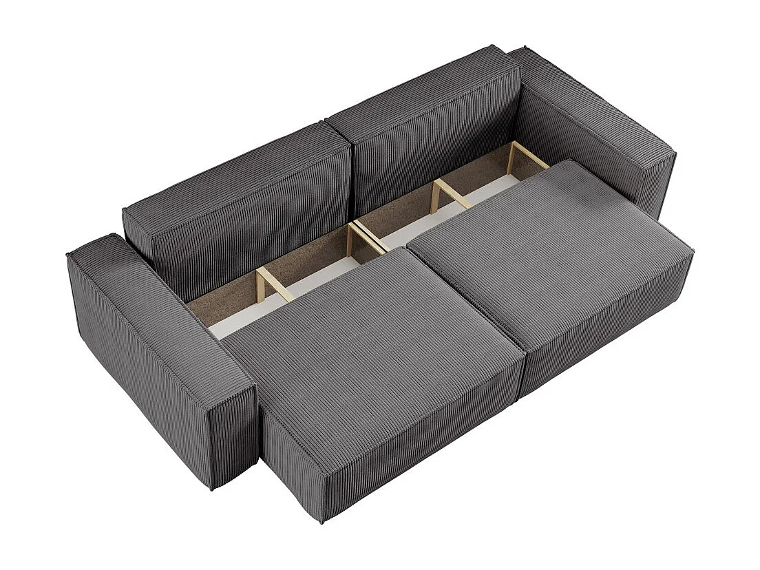 Canapé droit 3 places FARAH convertible en velours côtelé - Gris