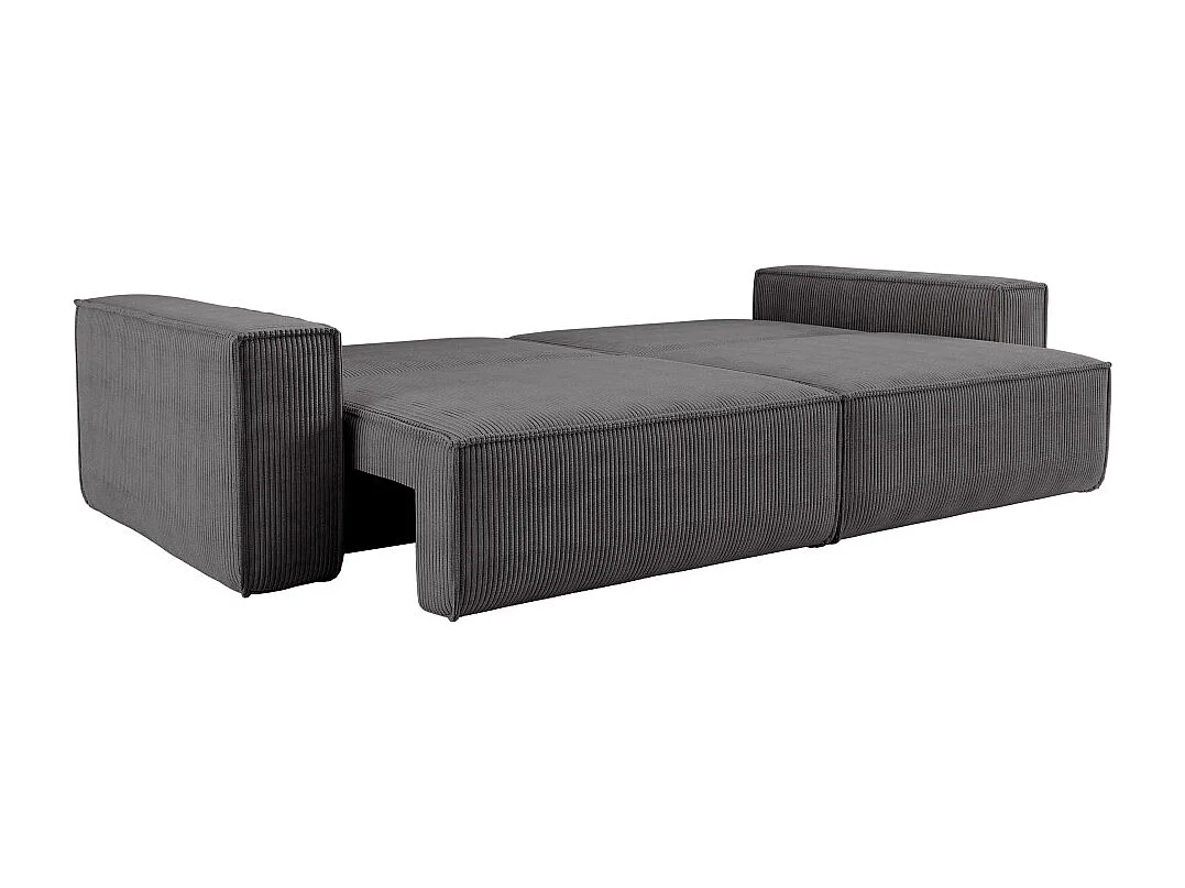 Canapé droit 3 places FARAH convertible en velours côtelé - Gris