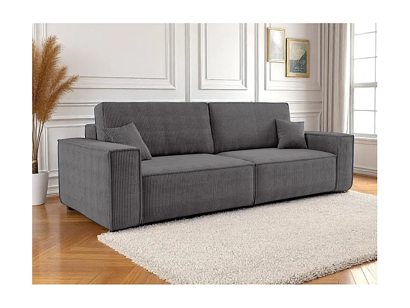 Canapé droit 3 places FARAH convertible en velours côtelé - Gris