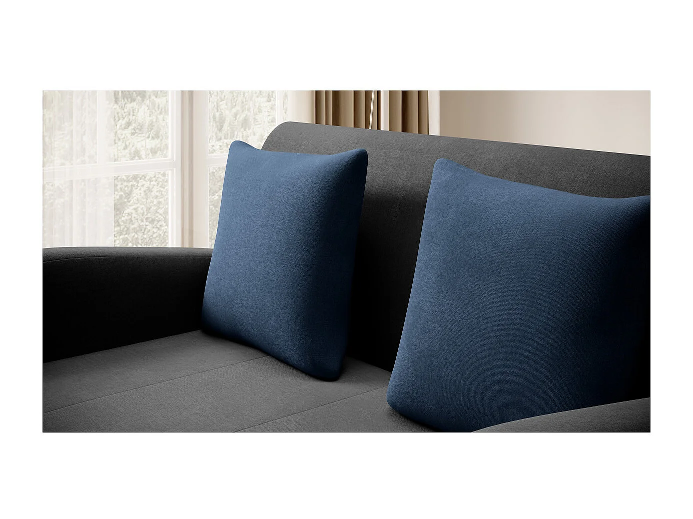 Canapé convertible 2 places SELMA en tissu - Gris/Bleu