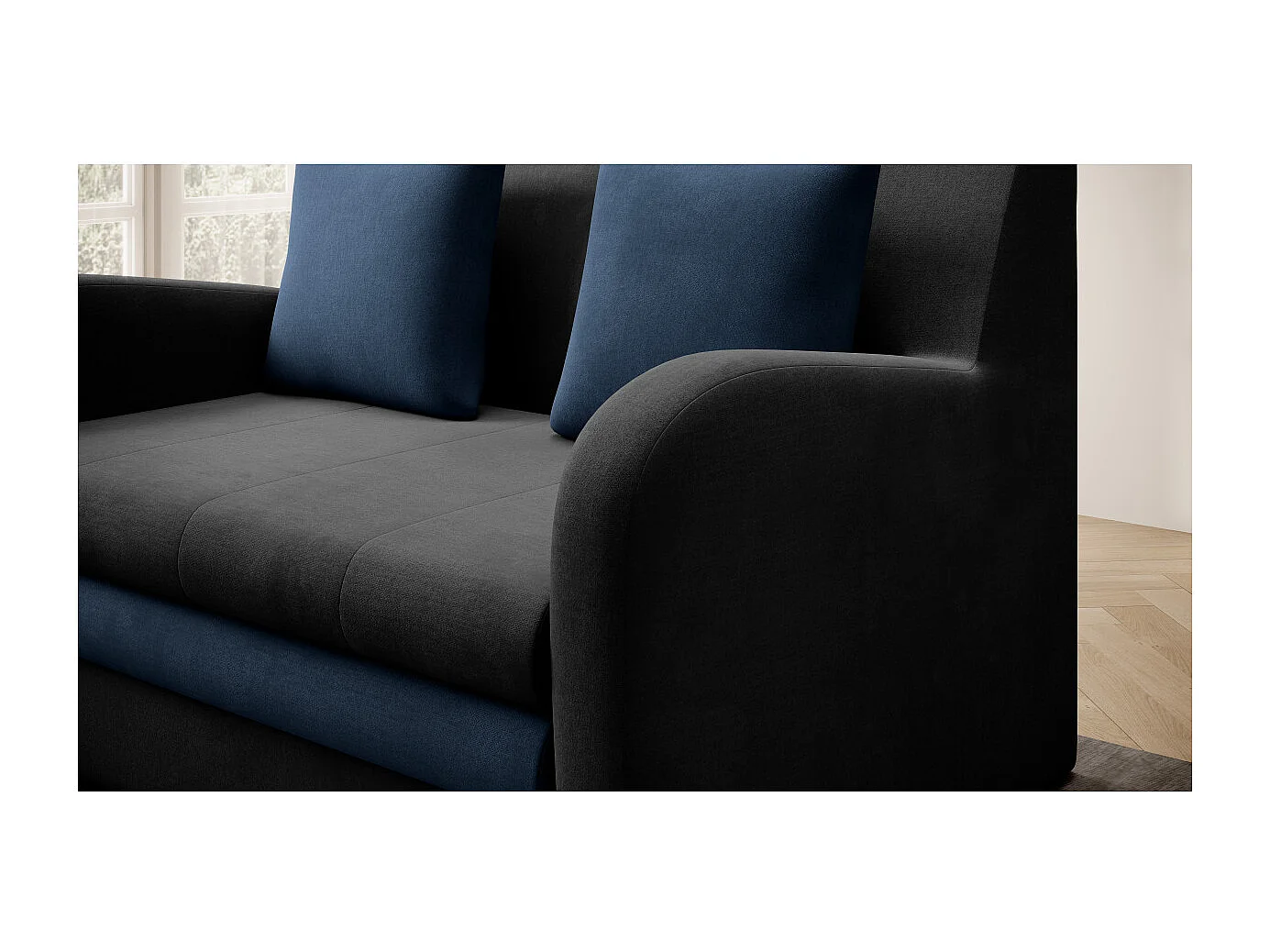 Canapé convertible 2 places SELMA en tissu - Gris/Bleu