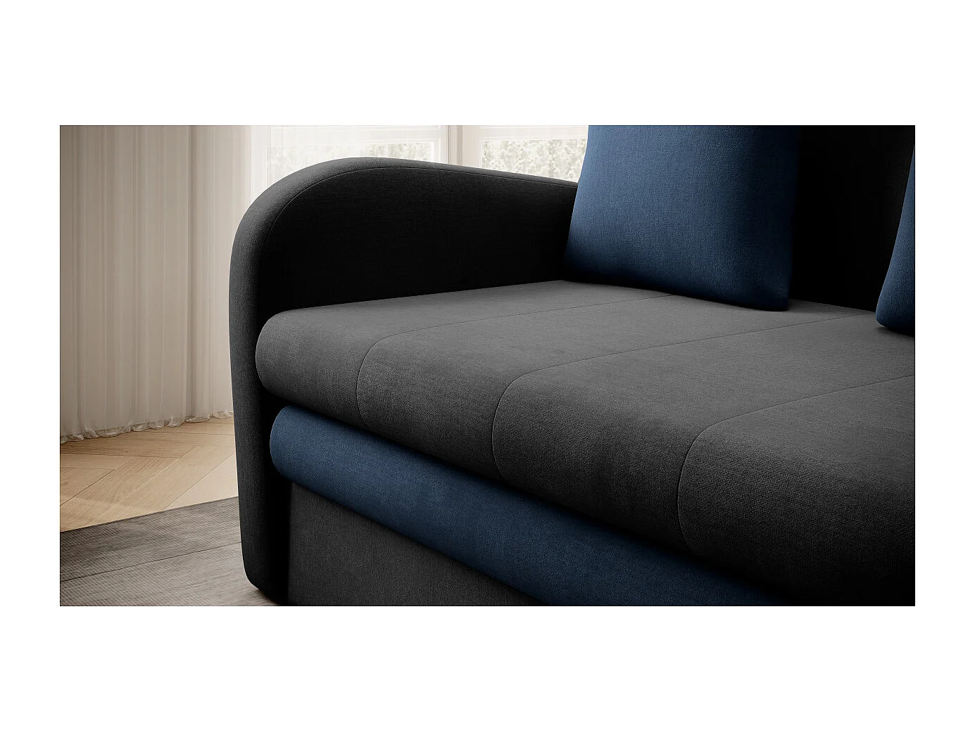 Canapé convertible 2 places SELMA en tissu - Gris/Bleu