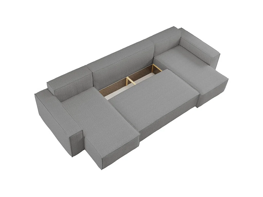 Canapé d'angle FARAH panoramique convertible 6 places en tissu bouclette - Gris anthracite