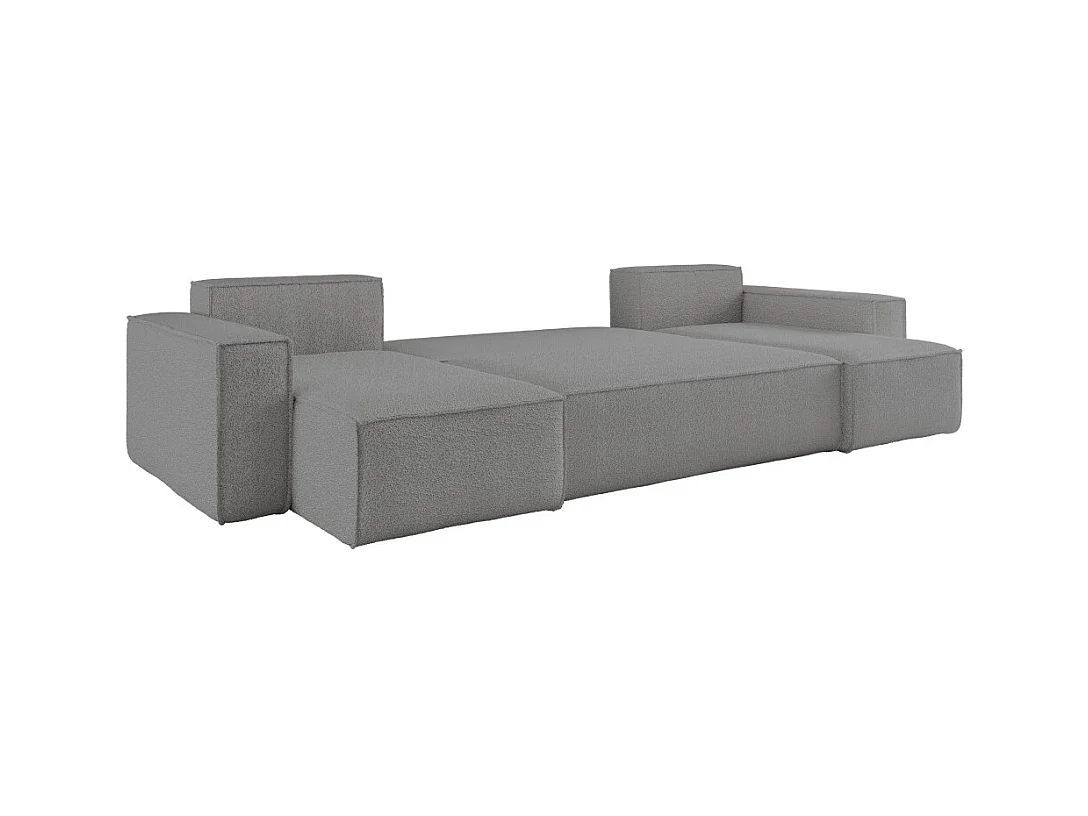 Canapé d'angle FARAH panoramique convertible 6 places en tissu bouclette - Gris anthracite