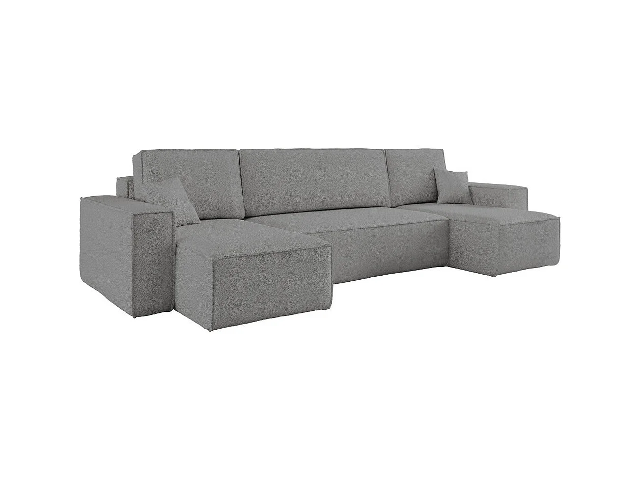Canapé d'angle FARAH panoramique convertible 6 places en tissu bouclette - Gris anthracite