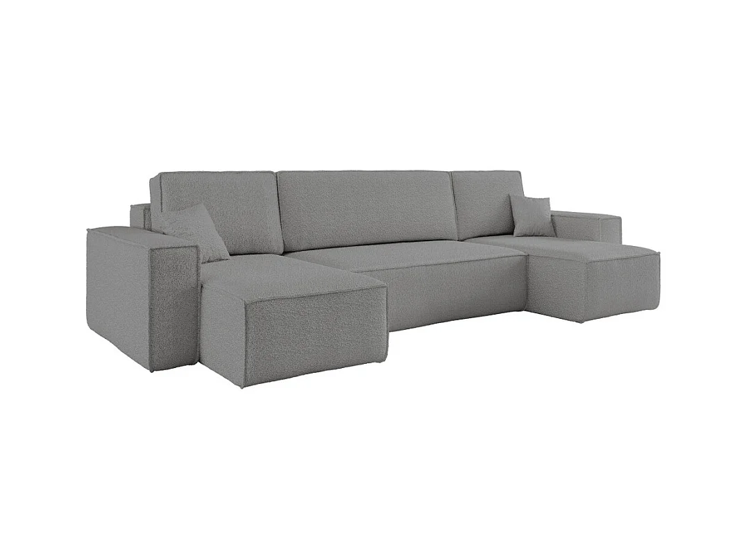 Canapé d'angle FARAH panoramique convertible 6 places en tissu bouclette - Gris anthracite