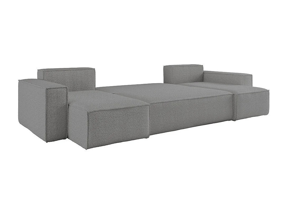 Canapé d'angle FARAH panoramique convertible 6 places en tissu bouclette - Gris anthracite