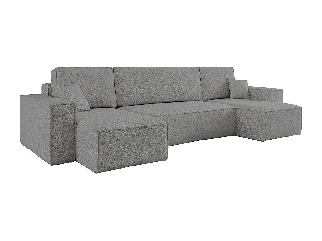Canapé d'angle FARAH panoramique convertible 6 places en tissu bouclette - Gris anthracite