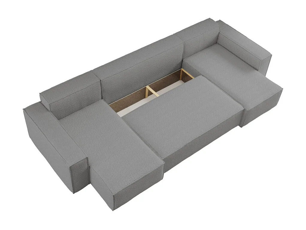 Canapé d'angle FARAH panoramique convertible 6 places en tissu bouclette - Gris anthracite
