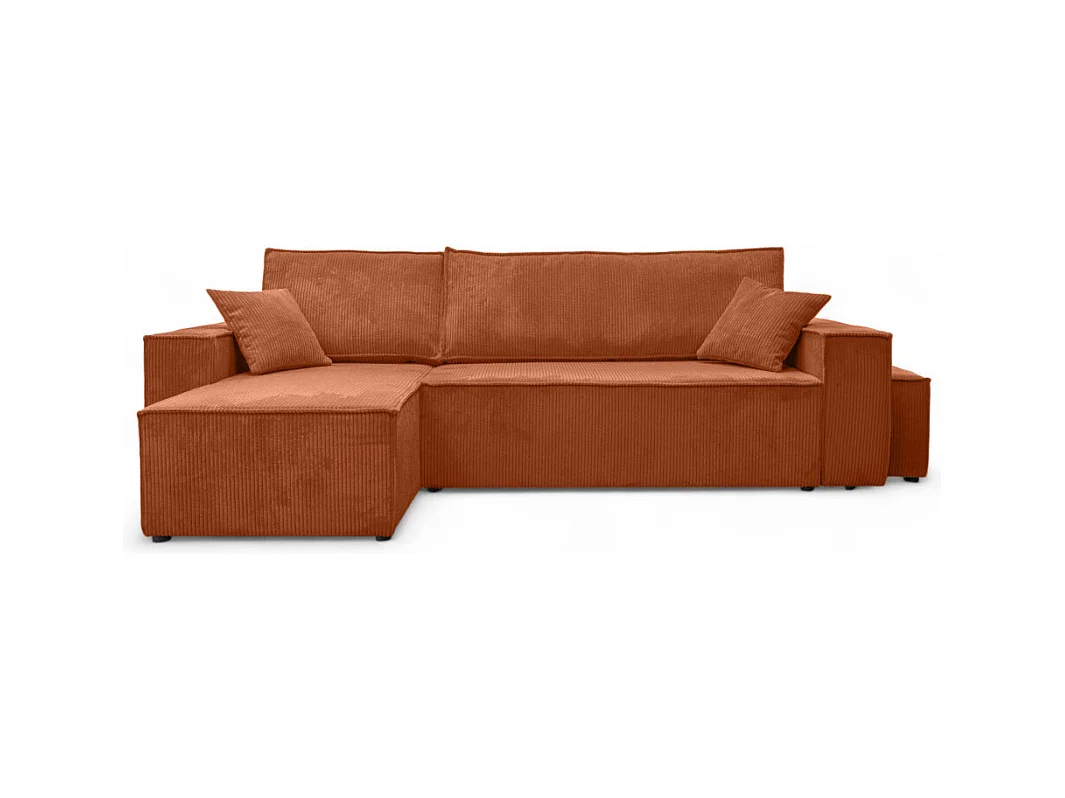 Canapé FARAH d'angle réversible et convertible 4 places avec un pouf en velours côtelé - Terracotta
