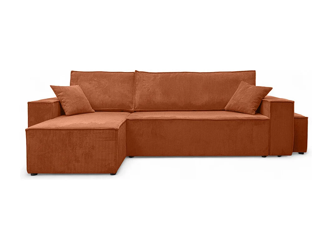 Canapé FARAH d'angle réversible et convertible 4 places avec un pouf en velours côtelé - Terracotta
