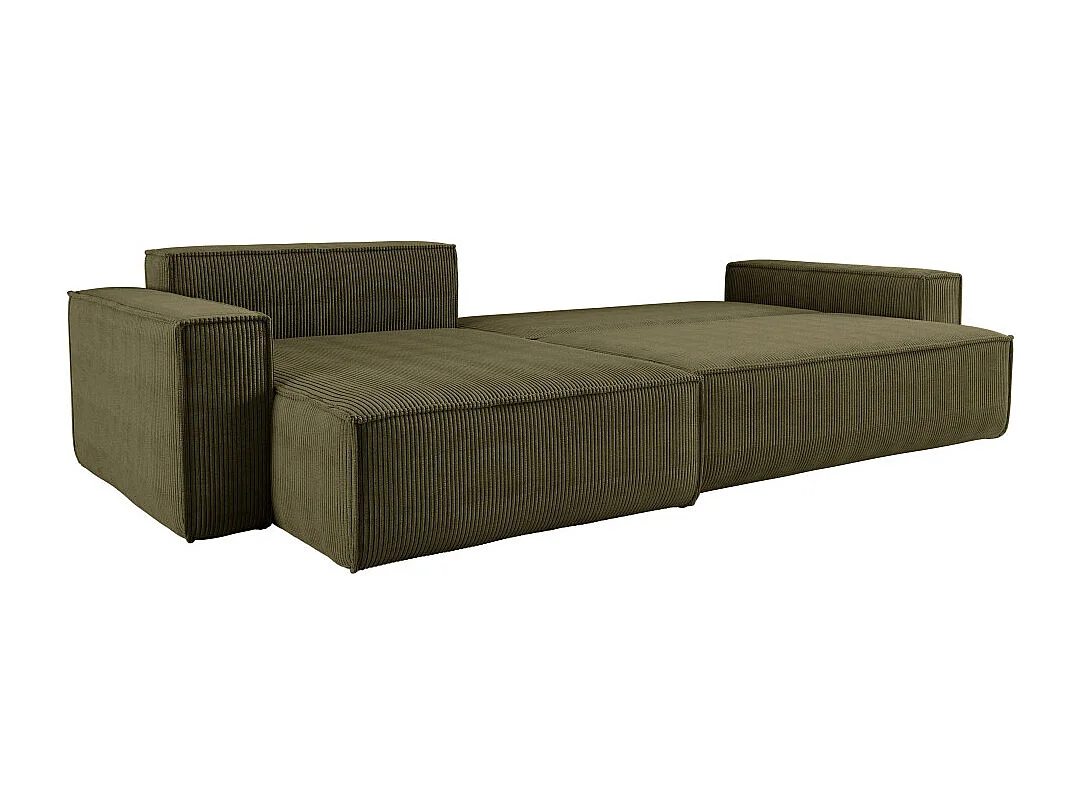 Canapé FARAH d'angle max réversible et convertible 5 places en velours côtelé - Vert kaki