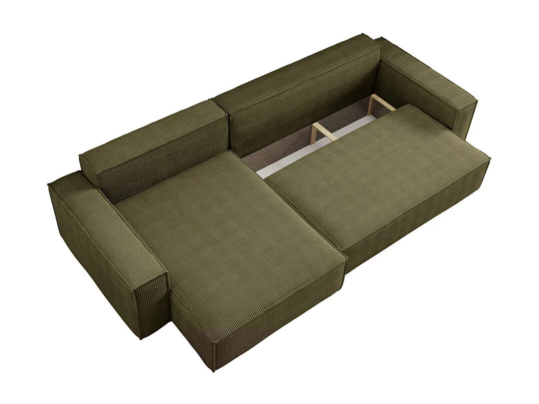 Canapé FARAH d'angle max réversible et convertible 5 places en velours côtelé - Vert kaki