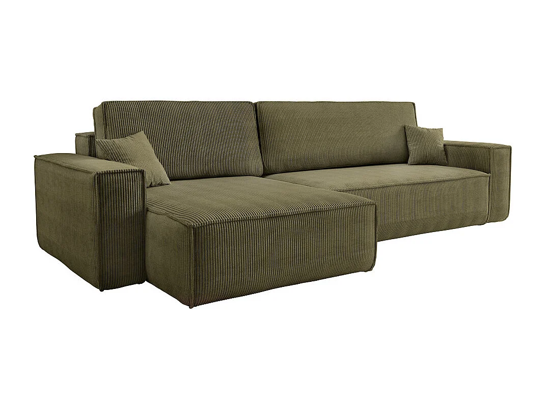 Canapé FARAH d'angle max réversible et convertible 5 places en velours côtelé - Vert kaki