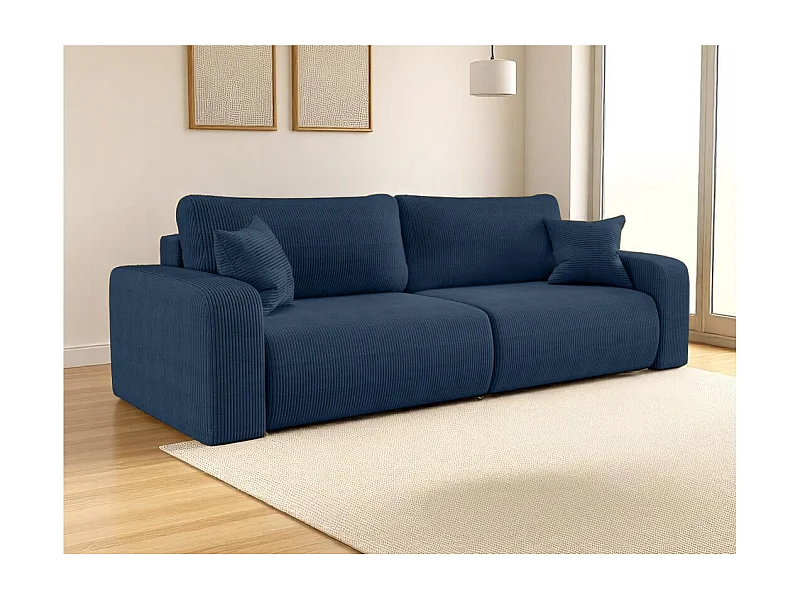 Canapé droit 3 places ALYA convertible en velours côtelé - Bleu foncé