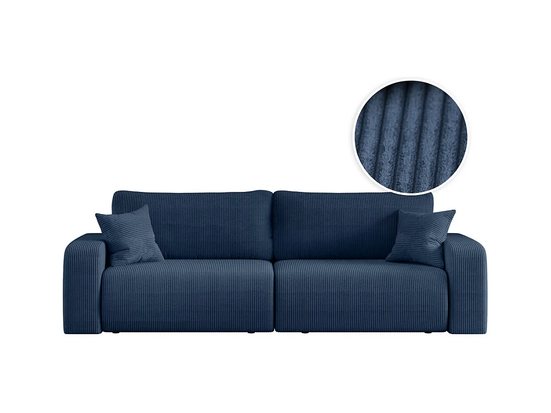Canapé droit 3 places ALYA convertible en velours côtelé - Bleu foncé