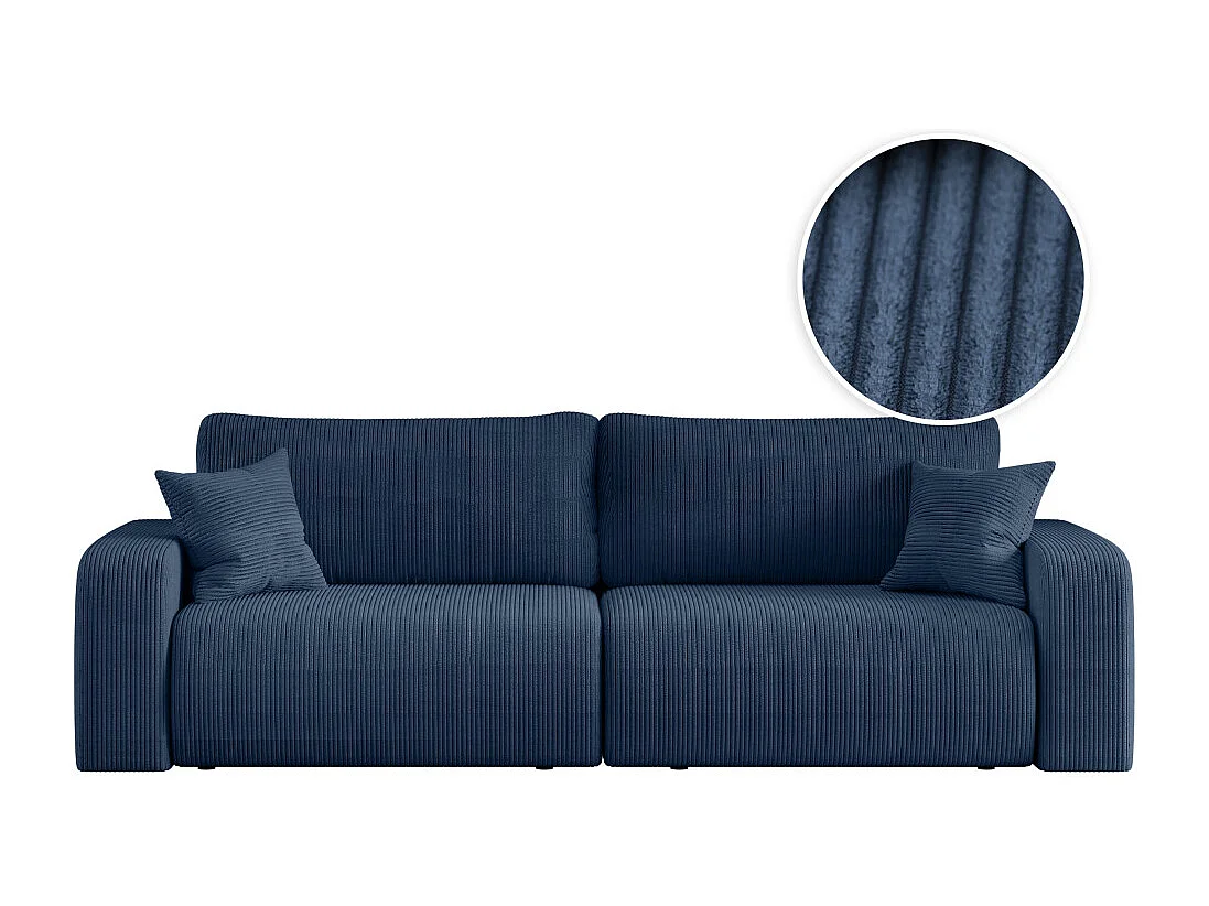 Canapé droit 3 places ALYA convertible en velours côtelé - Bleu foncé