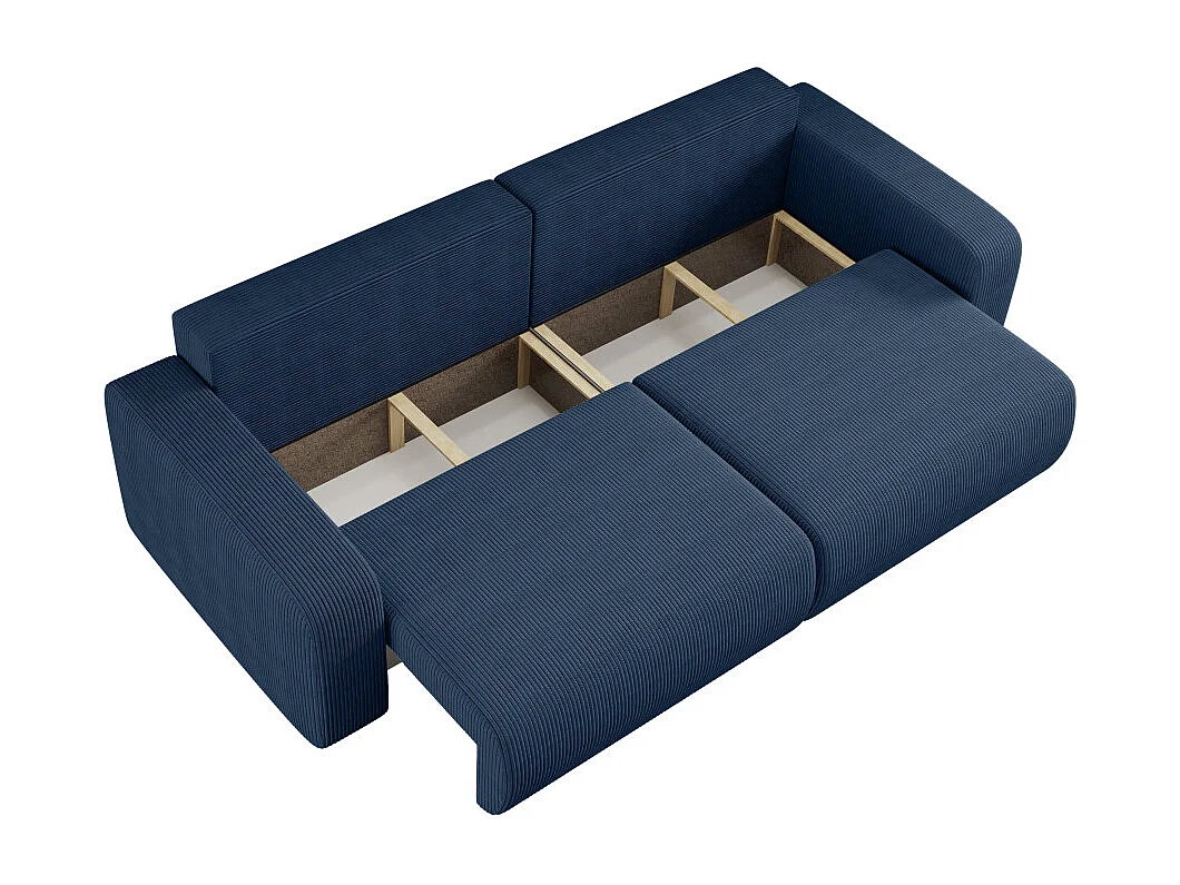 Canapé droit 3 places ALYA convertible en velours côtelé - Bleu foncé